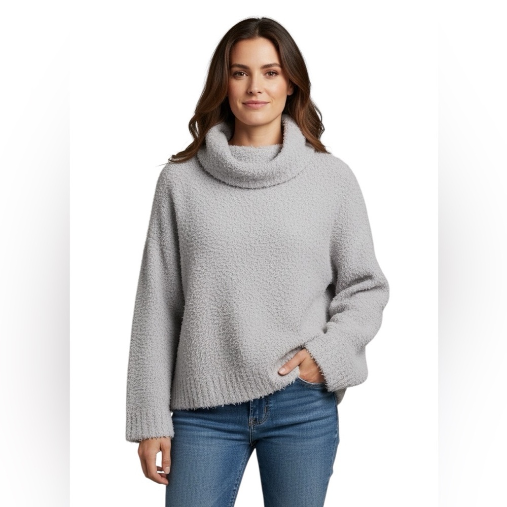 Miracle Gray Cowl Neck Long Sleeve Cuffed Cozy Knit Sweater. - Picture 2 of 5